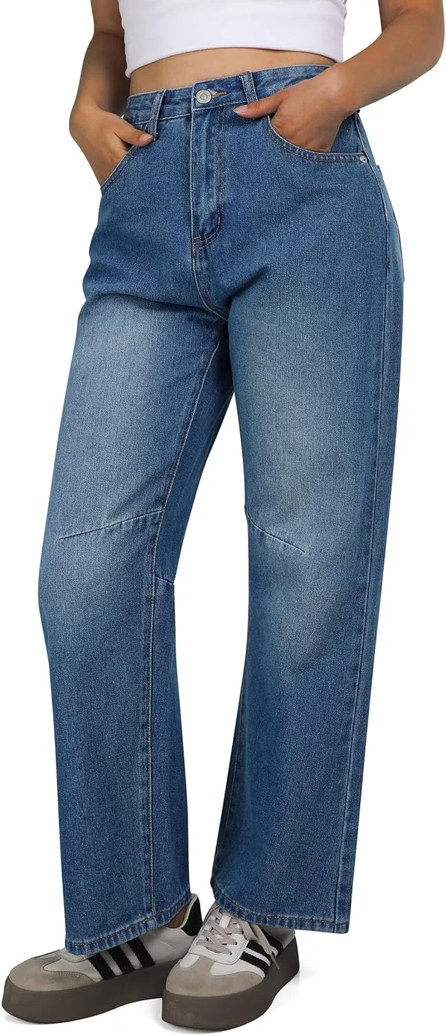 TQD Womens Jeans Straight Leg High Waisted Jeans for Women Trendy Baggy Boyfriend Denim Pants with Back Buckle Loose Fit