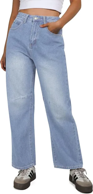 TQD Womens Jeans Straight Leg High Waisted Jeans for Women Trendy Baggy Boyfriend Denim Pants with Back Buckle Loose Fit
