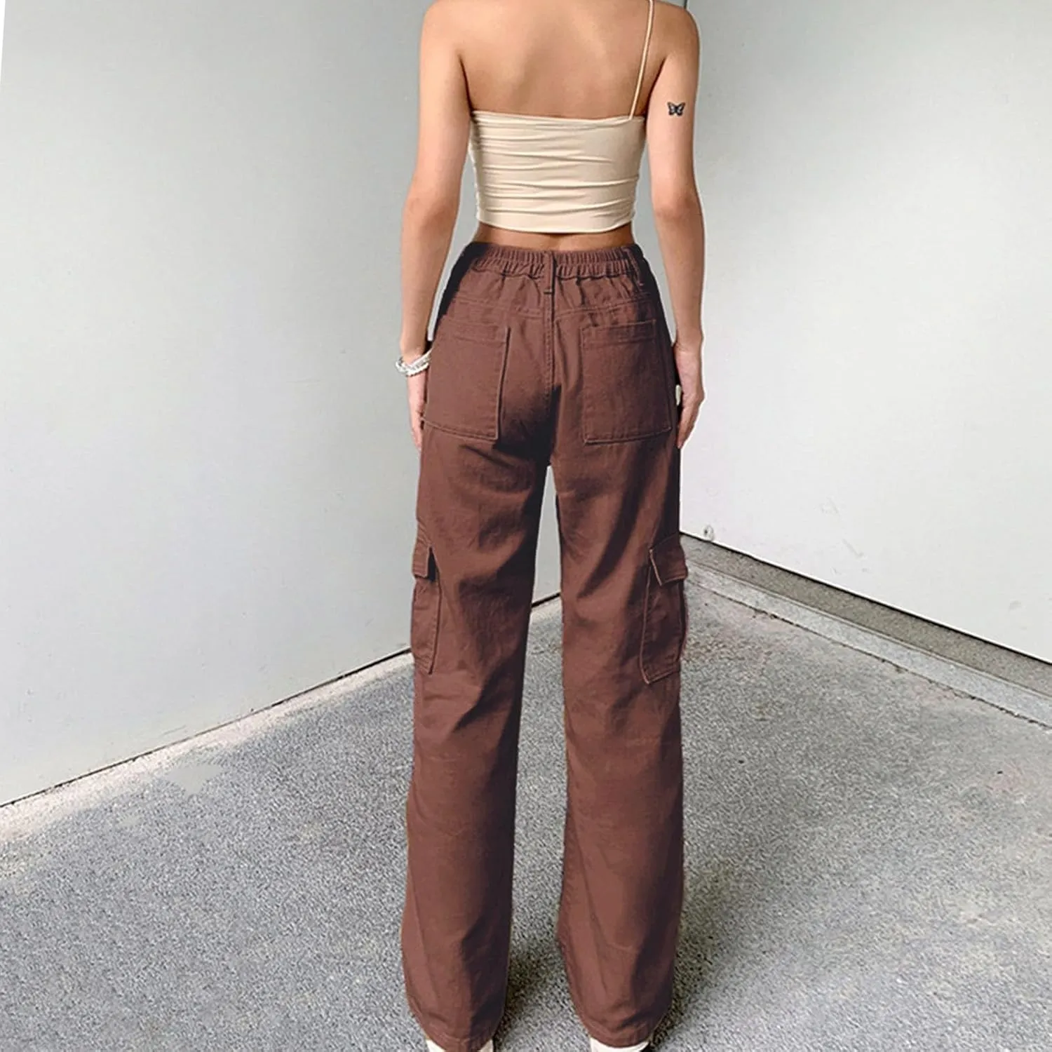Trendy Cargo Jeans for Women Loose Straight Leg Denim Jean Casual Multi-Pocket Denim Pants Full Length Trousers