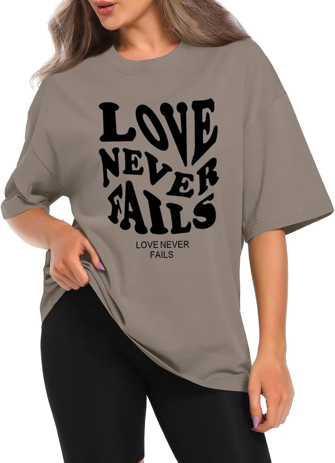 Tuislay Oversized T Shirts for Women Love Never Fails Oversized Tshirt Letter Graphic Print Casual Trendy Cotton Shirts Tees