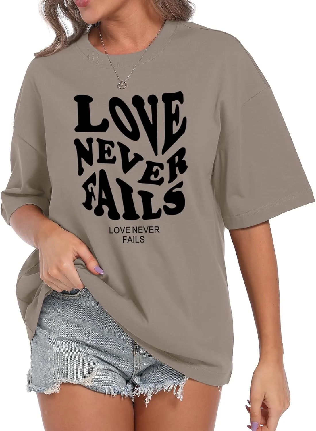Tuislay Oversized T Shirts for Women Love Never Fails Oversized Tshirt Letter Graphic Print Casual Trendy Cotton Shirts Tees