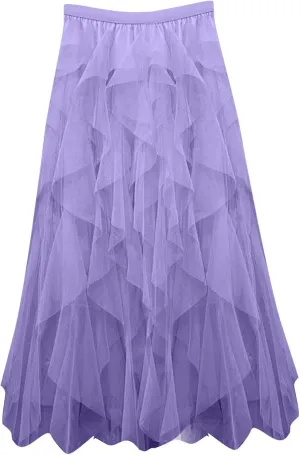 Tulle Skirts for Women High Waisted Fairy Tiered Skirt A Line Mesh Long Skirt Flowy Tutu Layered Puffy Dress Solid