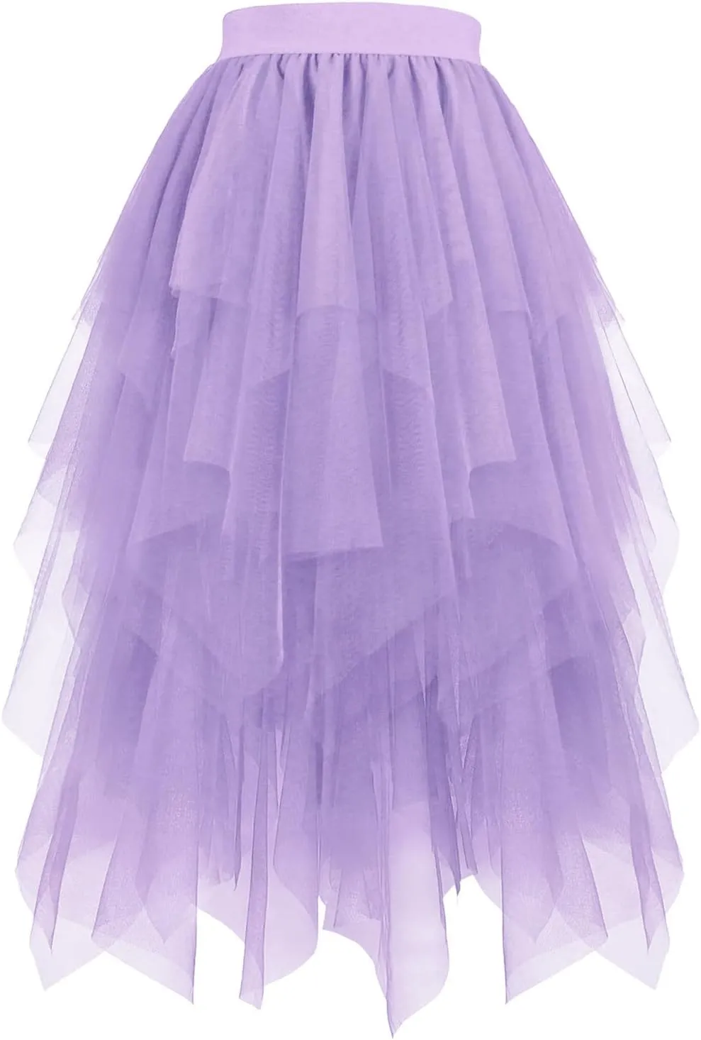 Tulle Skirts for Women Mesh Tiered Layered Asymmetrical Hem High Low Elastic High Waist Prom Party Tutu Midi Skirt