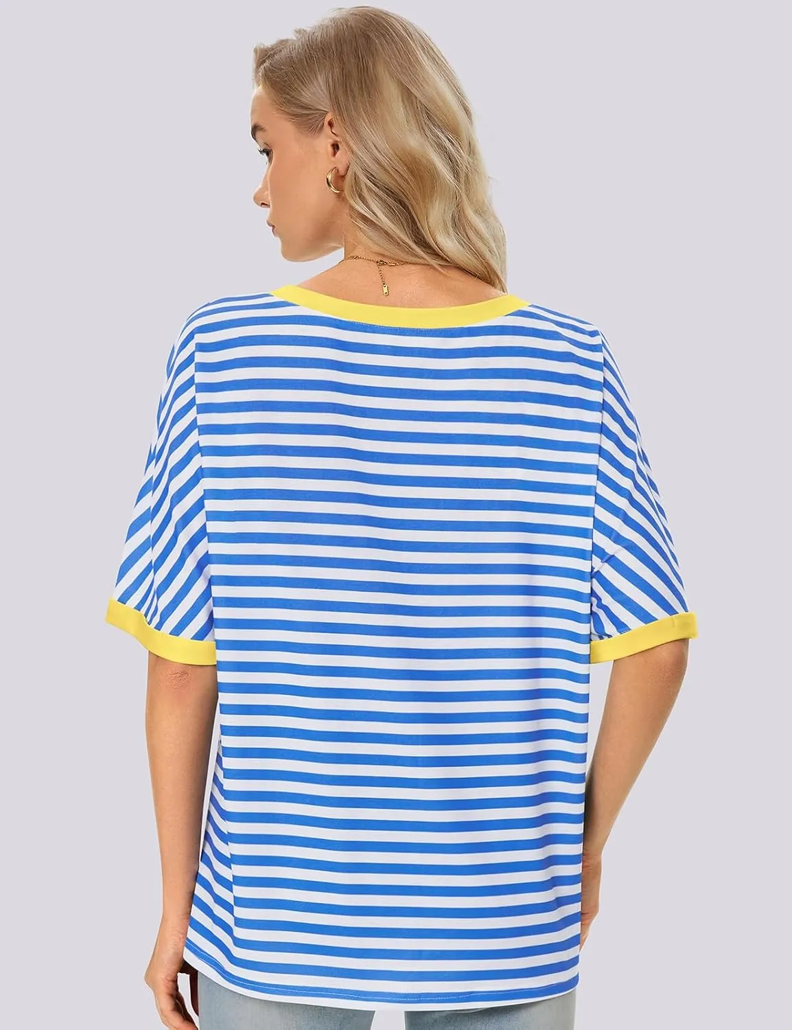 UEU Womens Oversized T-Shirts Summer V Neck Casual Shirts Short Sleeve Workout Tunic Tops