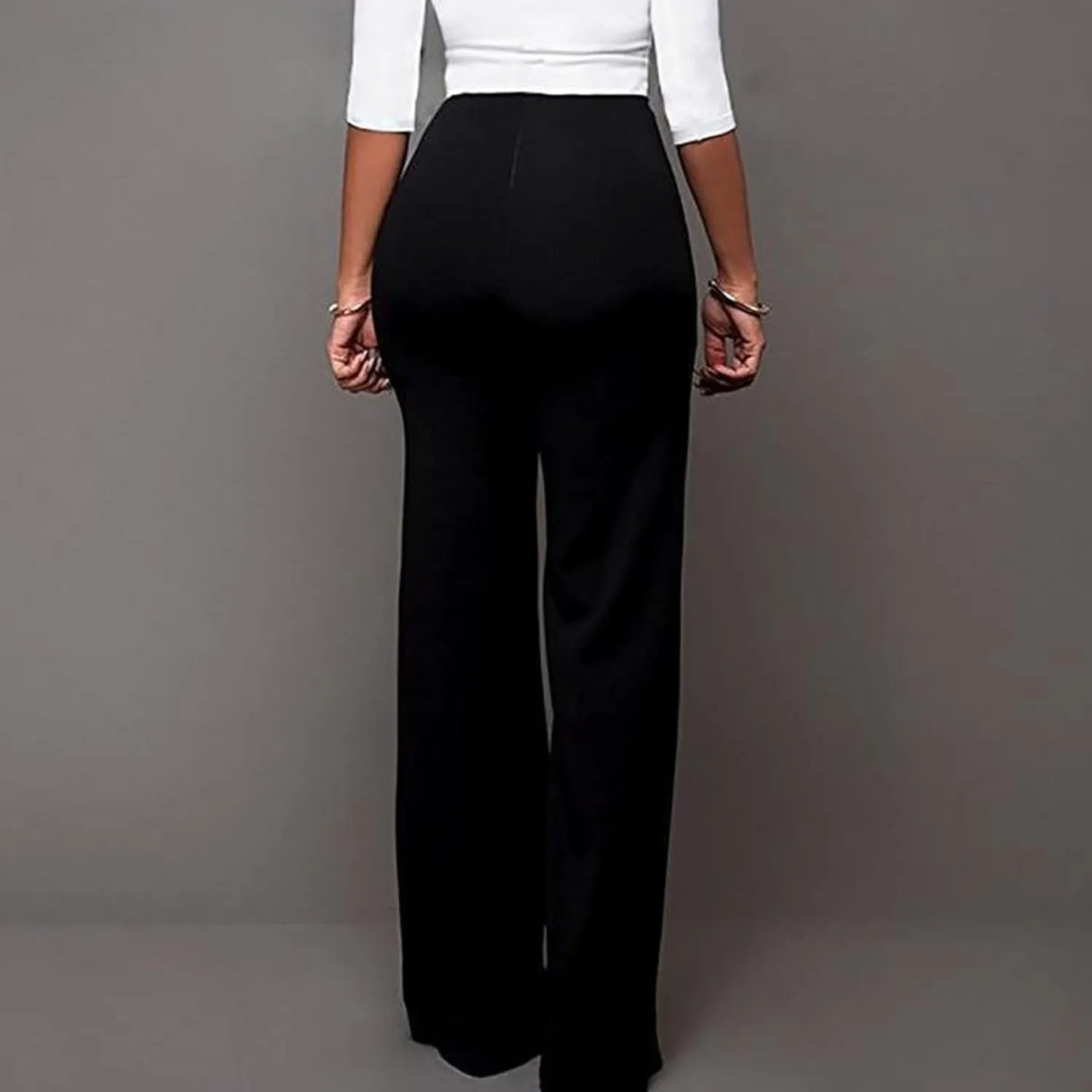 Uillui Dress Pants for Women Business Casual Straight Leg Trouser Dressy High Waist Button Wide Leg Bootleg Pant Work Slacks