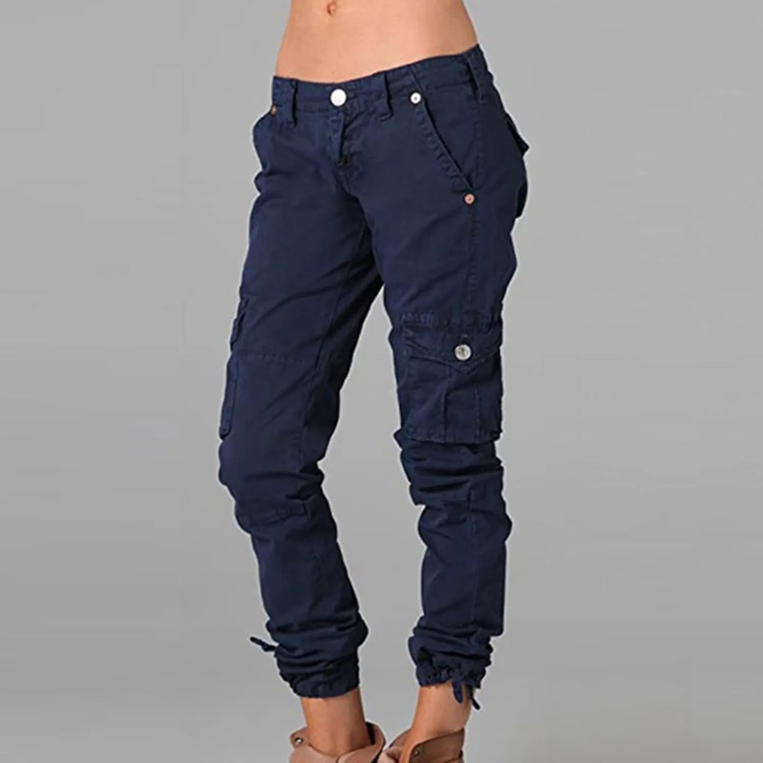 Uillui Military Women Cargo Pants Ripstop Multi-Pockets Corset Leg Bootleg Pant Low Waist Outdoor Hiking Tactical Cargo Pant