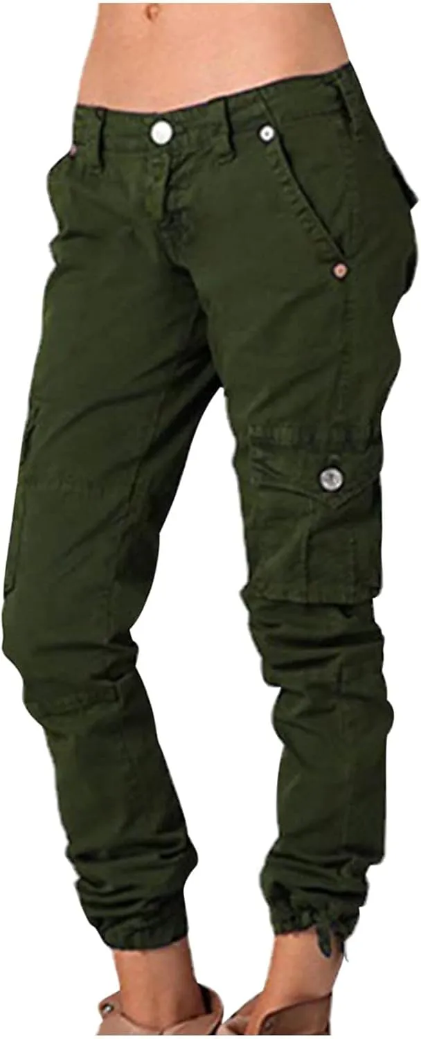 Uillui Military Women Cargo Pants Ripstop Multi-Pockets Corset Leg Bootleg Pant Low Waist Outdoor Hiking Tactical Cargo Pant