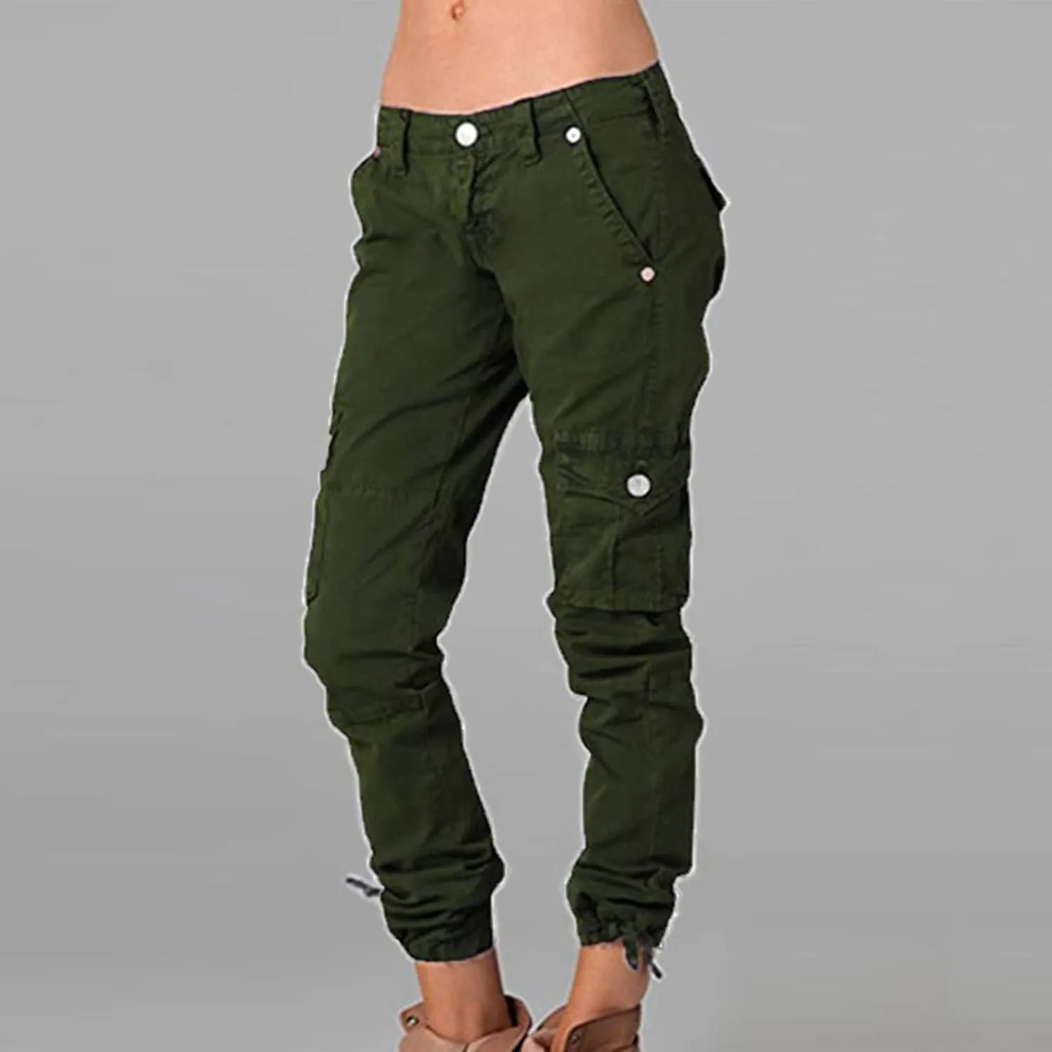 Uillui Military Women Cargo Pants Ripstop Multi-Pockets Corset Leg Bootleg Pant Low Waist Outdoor Hiking Tactical Cargo Pant