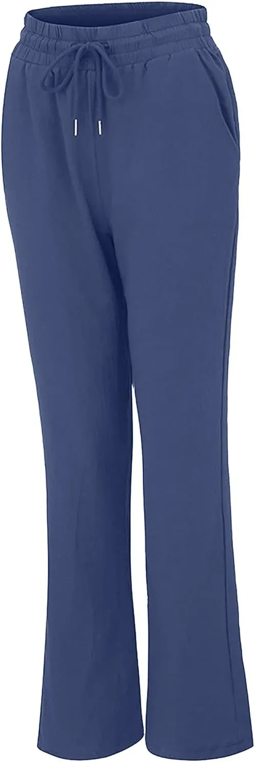 Uillui Pants for Women Casual Comfortable Straight Pants Cotton Linen Elastic Waist Slacks Trousers Loose Fit Wide Leg Pants