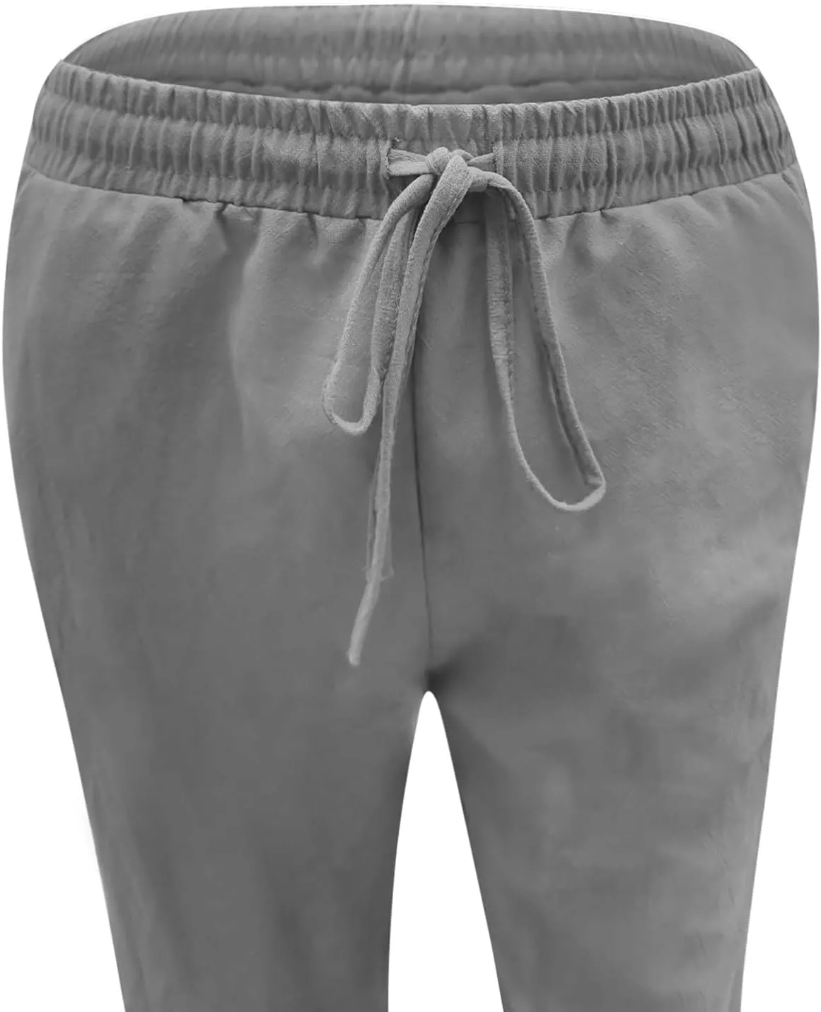 Uillui Women Cotton Linen Baggy Pants Drawstring Elastic Waist Sashes Straight Casual Loose Fit Long Pants Wide Leg Trousers