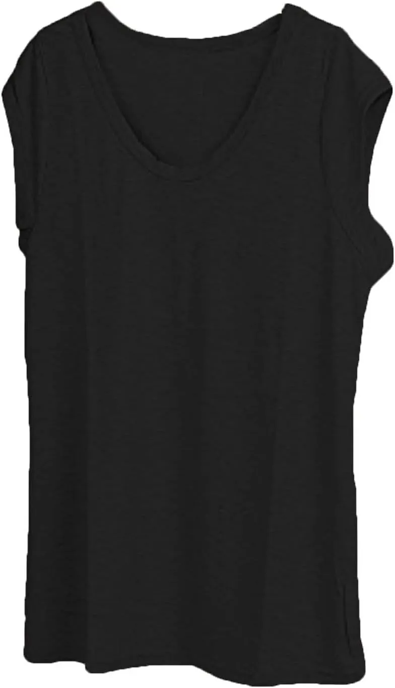 UQRZAU Women's 2024 T Shirts V-Neck T-Shirt Casual Cap Sleeve Vest Solid Loose Blouse Fit Tank Tops T Shirts