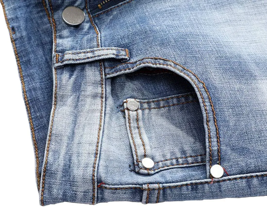 utcoco Men's Slim Fit Mid Waist Straight Leg Ripped Distressed Holes Classic Denim Patches Jeans