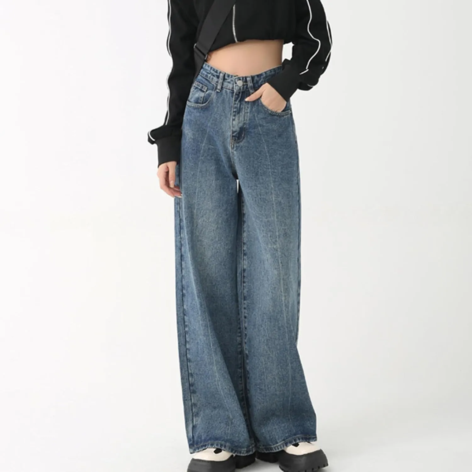 Viatabuna Loose Fit Jeans for Women High Waist Petite Wide Leg Boyfriend Mom Jeans Y2k Baggy Straight Leg Denim Trousers