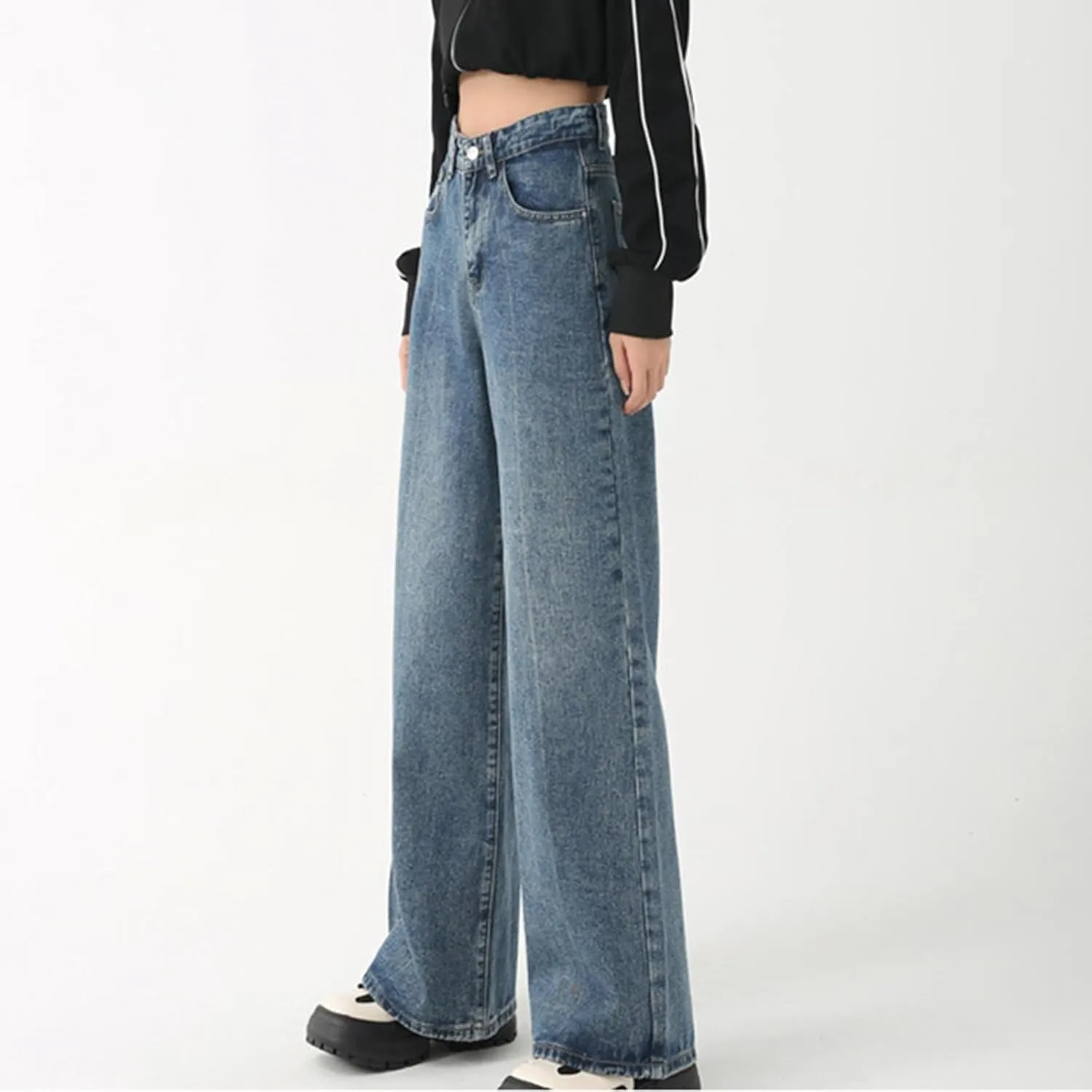 Viatabuna Loose Fit Jeans for Women High Waist Petite Wide Leg Boyfriend Mom Jeans Y2k Baggy Straight Leg Denim Trousers