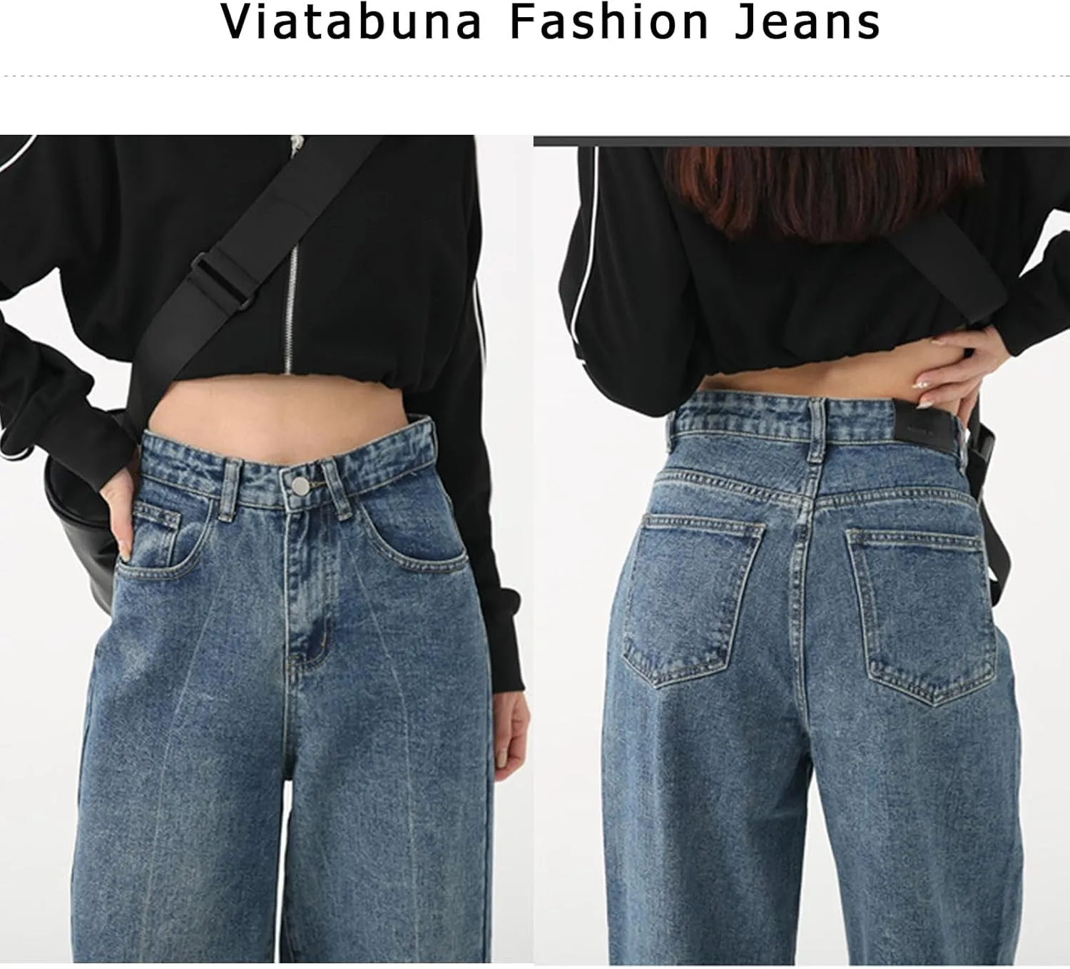 Viatabuna Loose Fit Jeans for Women High Waist Petite Wide Leg Boyfriend Mom Jeans Y2k Baggy Straight Leg Denim Trousers