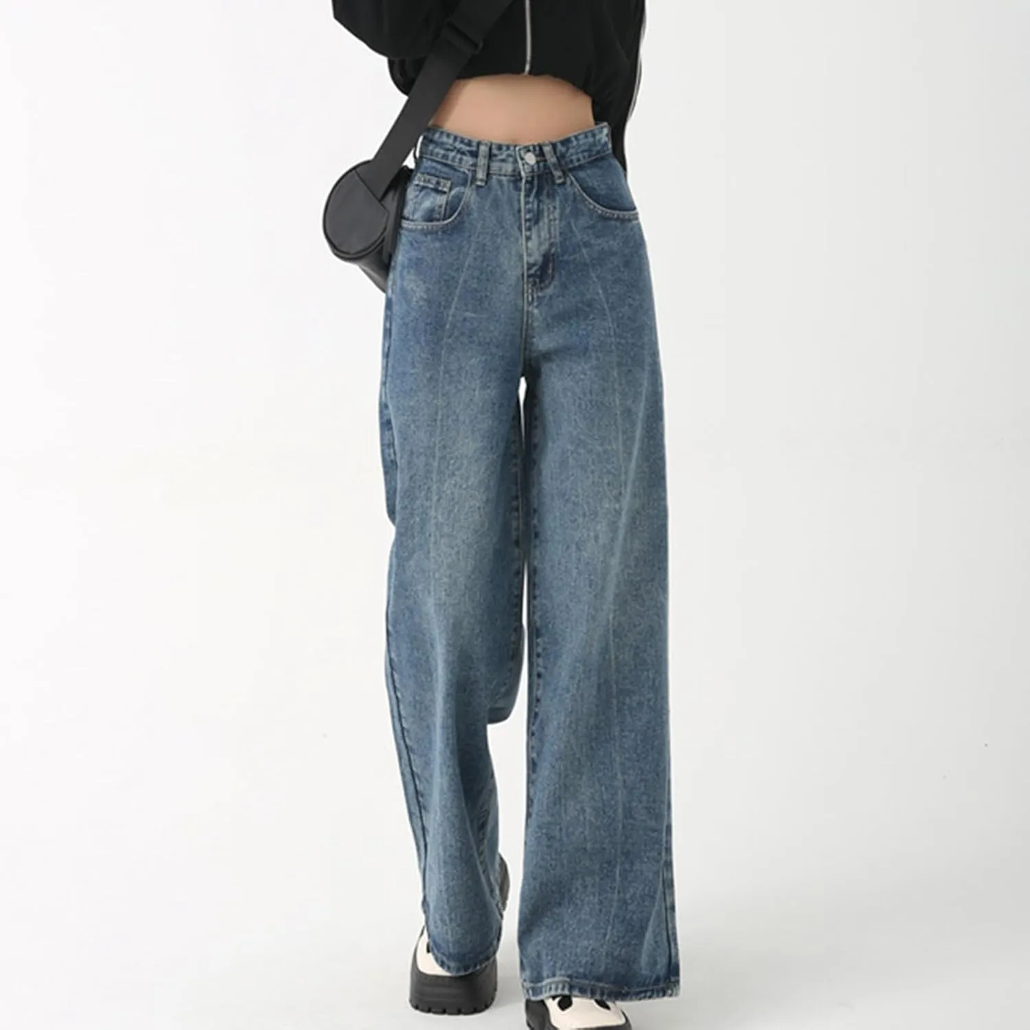 Viatabuna Loose Fit Jeans for Women High Waist Petite Wide Leg Boyfriend Mom Jeans Y2k Baggy Straight Leg Denim Trousers