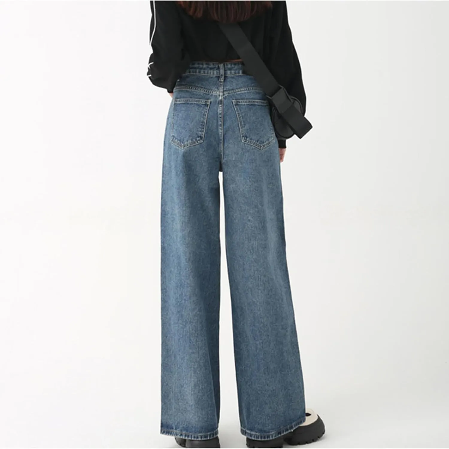 Viatabuna Loose Fit Jeans for Women High Waist Petite Wide Leg Boyfriend Mom Jeans Y2k Baggy Straight Leg Denim Trousers