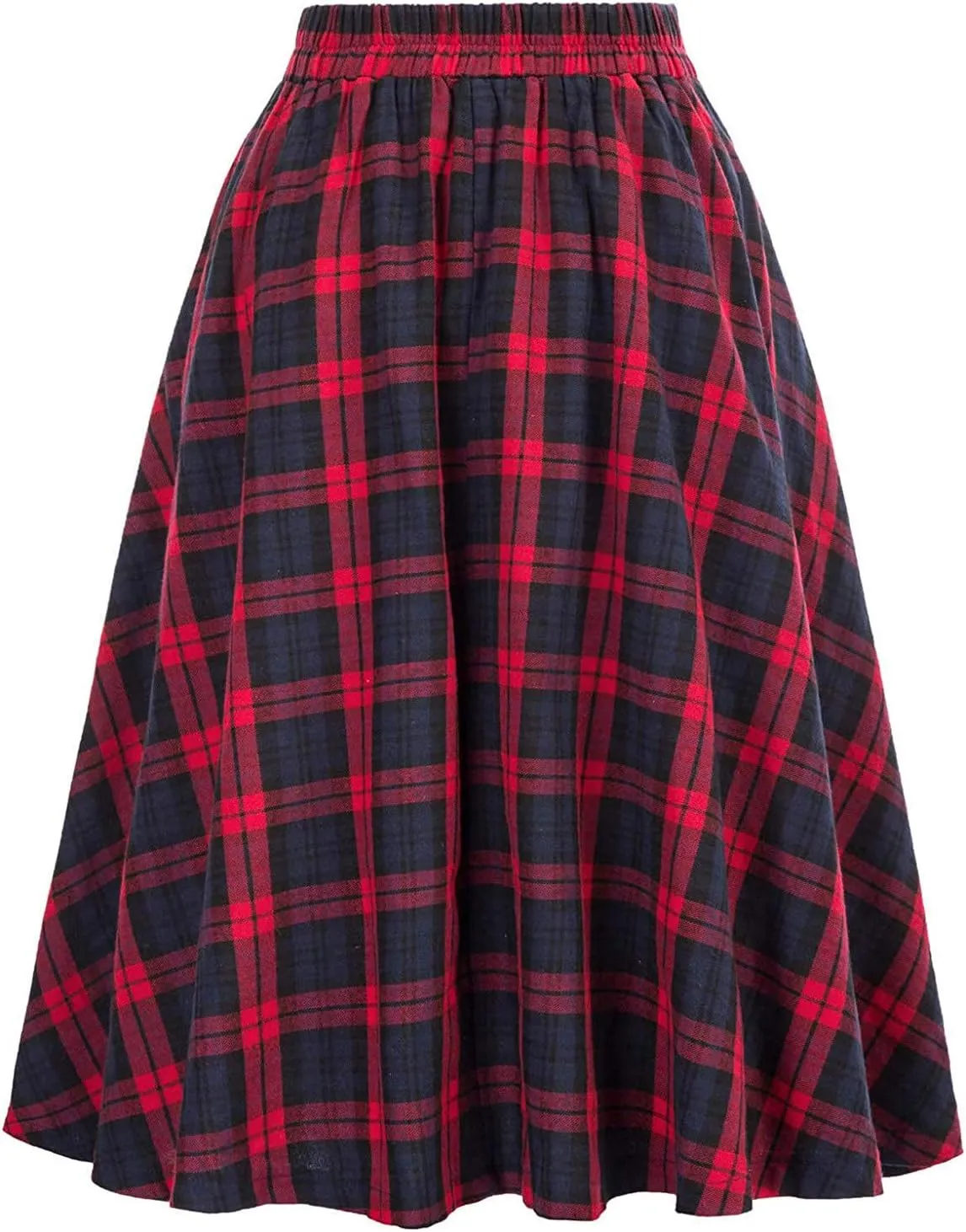 Vintage Plaid Skirt for Women High Waisted Midi A-line Skirts Pleated Skirt with Pockets Tartan Maxi Skirts