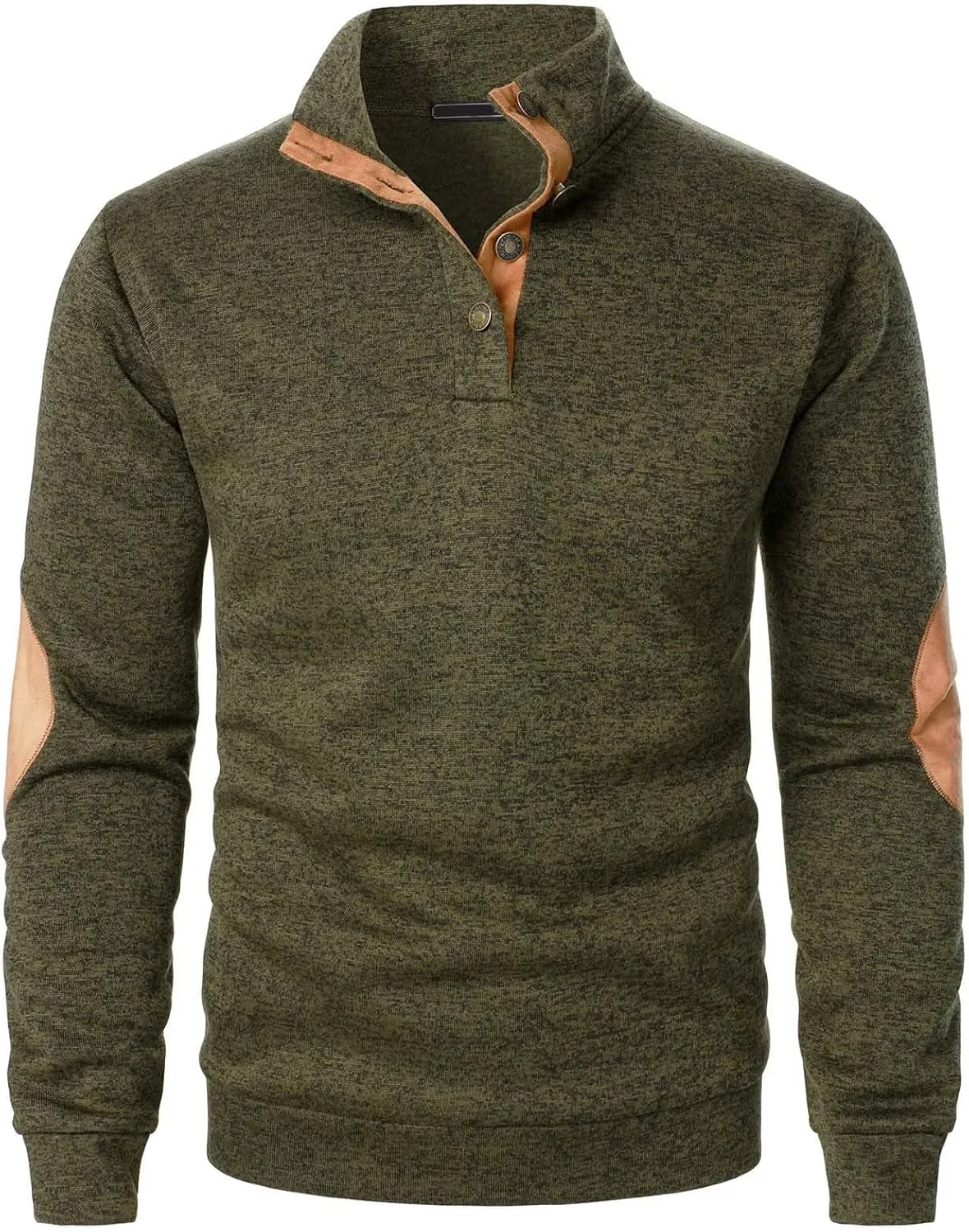 Vintage Polo Sweatshirt for Men 2024 Trendy Stand Collar Long Sleeve Patterned Pullover Elbow Patch Button Casual Top