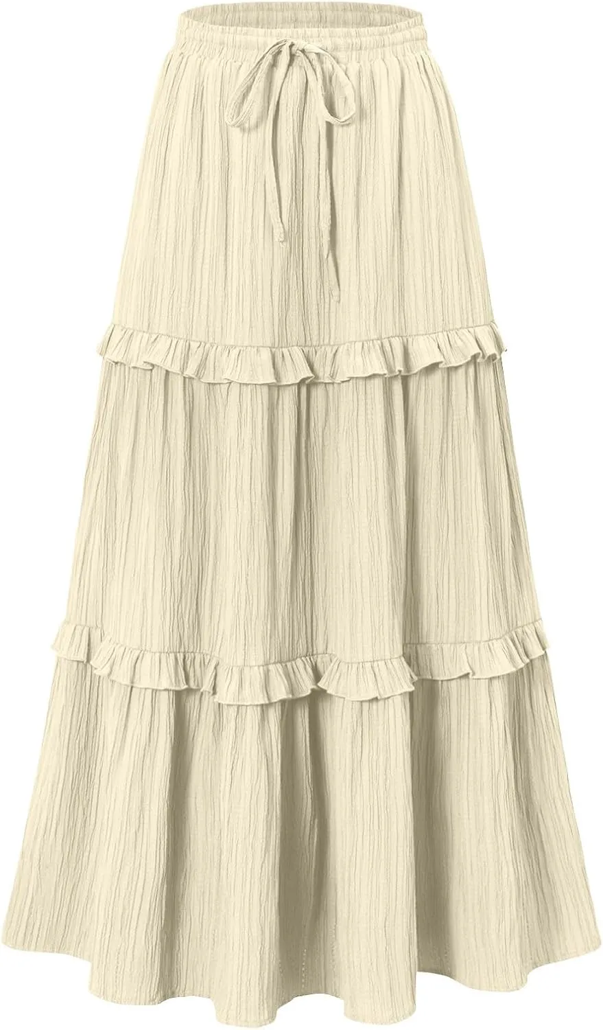 Women Boho Elastic High Waist Pleated A-Line Skirts Flowy Swing Tiered Maxi Long Skirt Dress Summer Trendy