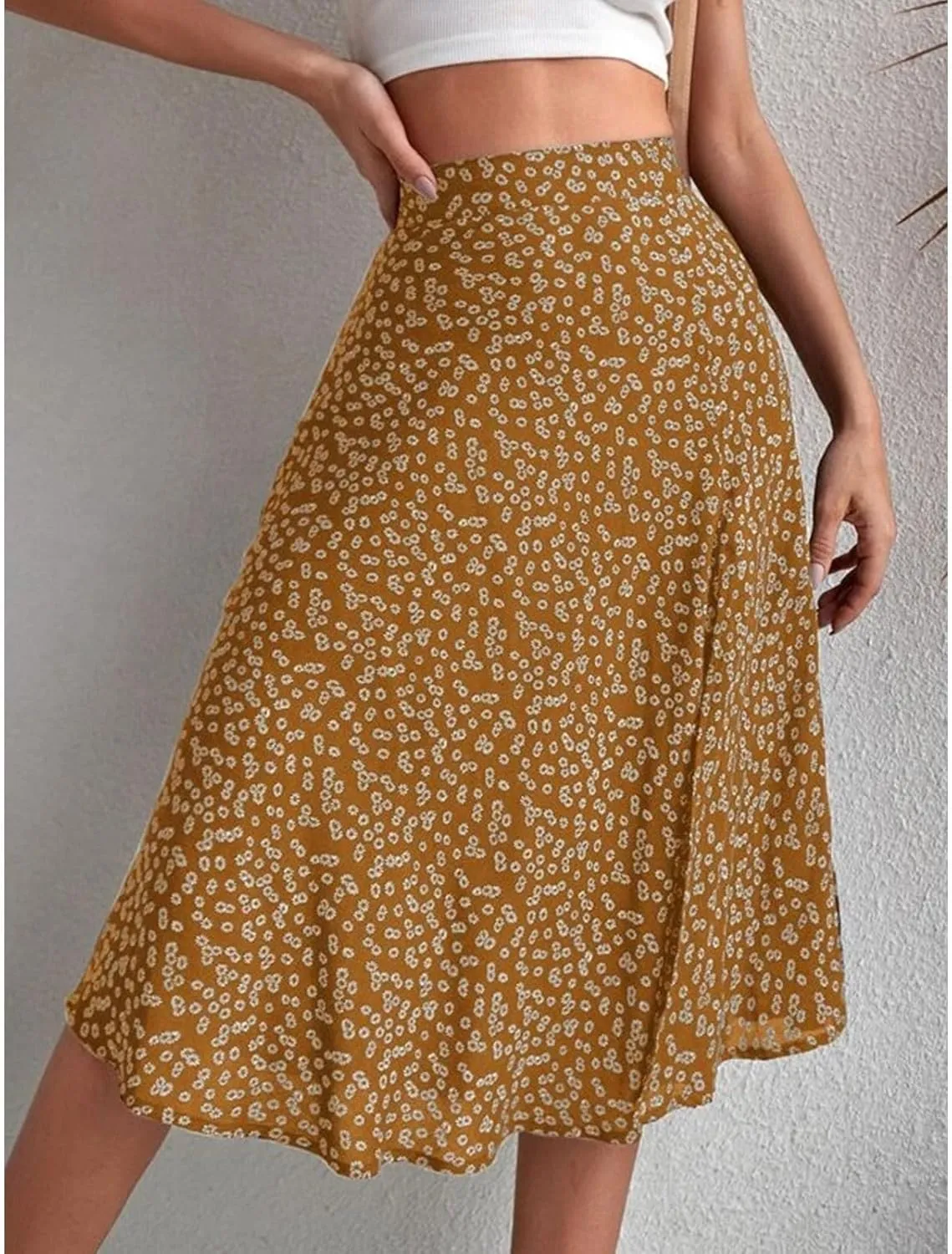 Women Boho Floral Skirts Slit Summer Flowy Split Maxi Skirt Lightweight High Waist A Line Skirts Beach Clothes