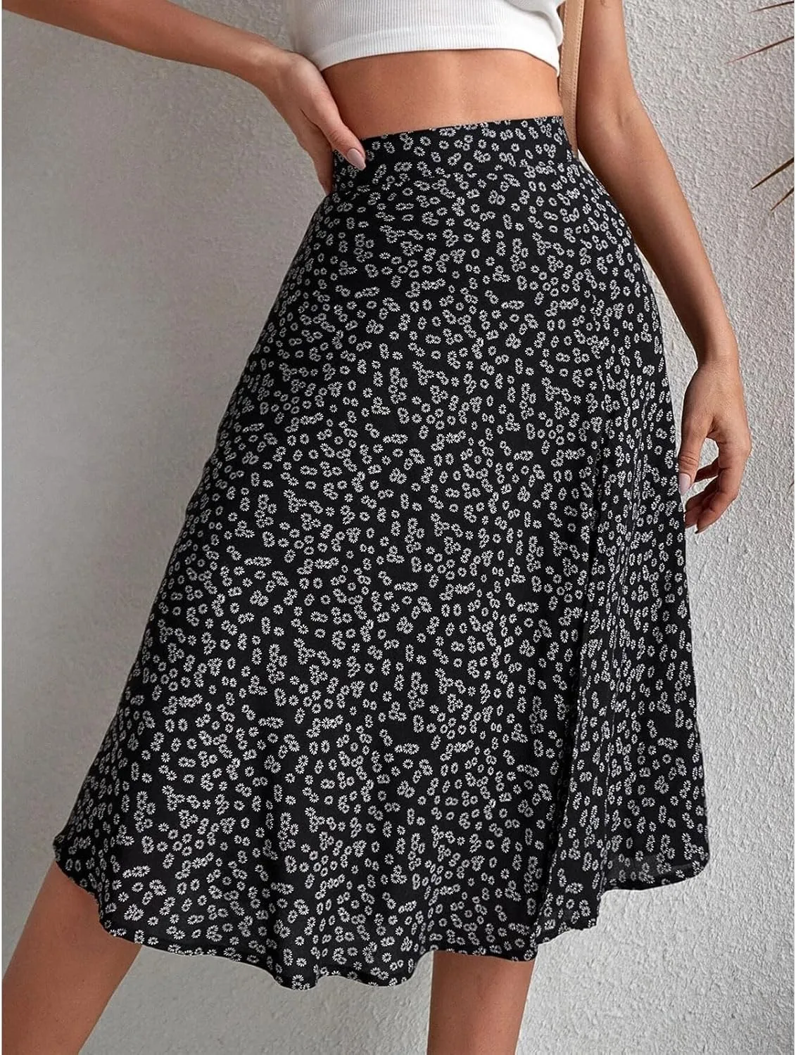 Women Boho Floral Skirts Slit Summer Flowy Split Maxi Skirt Lightweight High Waist A Line Skirts Beach Clothes