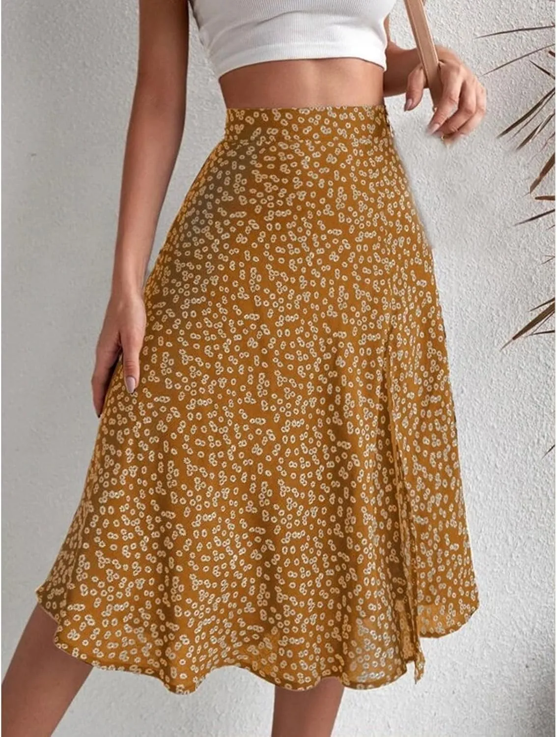 Women Boho Floral Skirts Slit Summer Flowy Split Maxi Skirt Lightweight High Waist A Line Skirts Beach Clothes