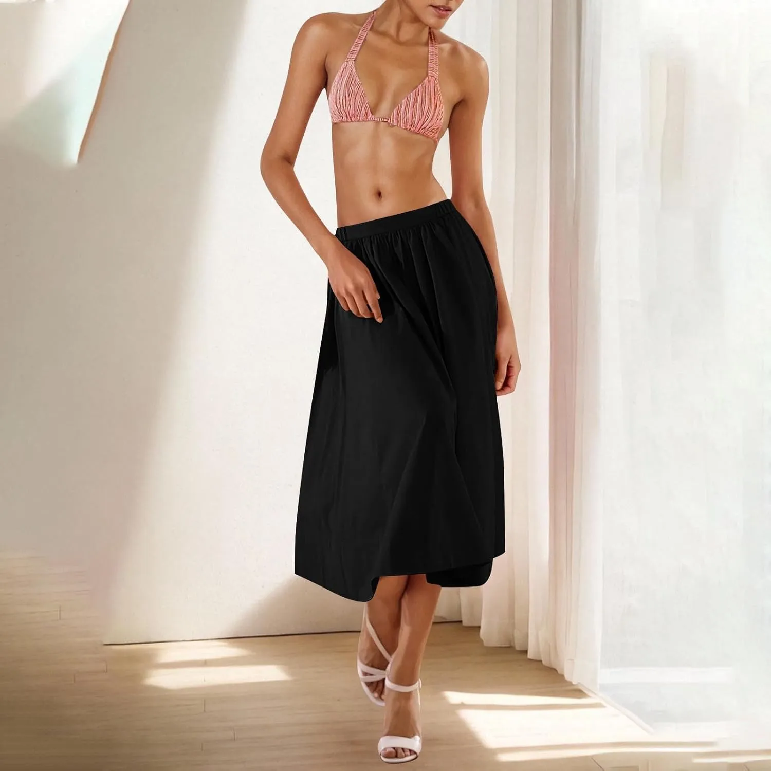 Women Casual Summer Lightweight A Line Skirts Elastic Waist Midi Skirt Beach Holiday Half Dress 2025 Trendy