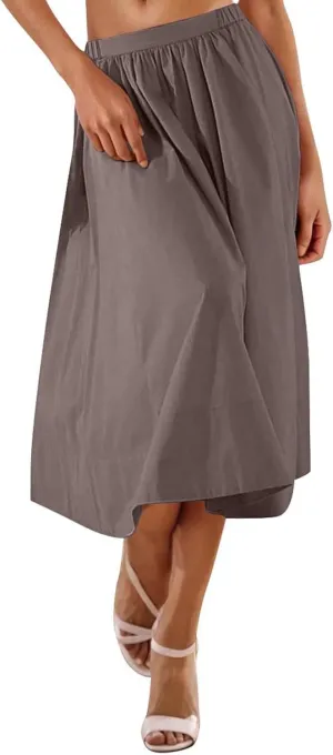 Women Casual Summer Lightweight A Line Skirts Elastic Waist Midi Skirt Beach Holiday Half Dress 2025 Trendy