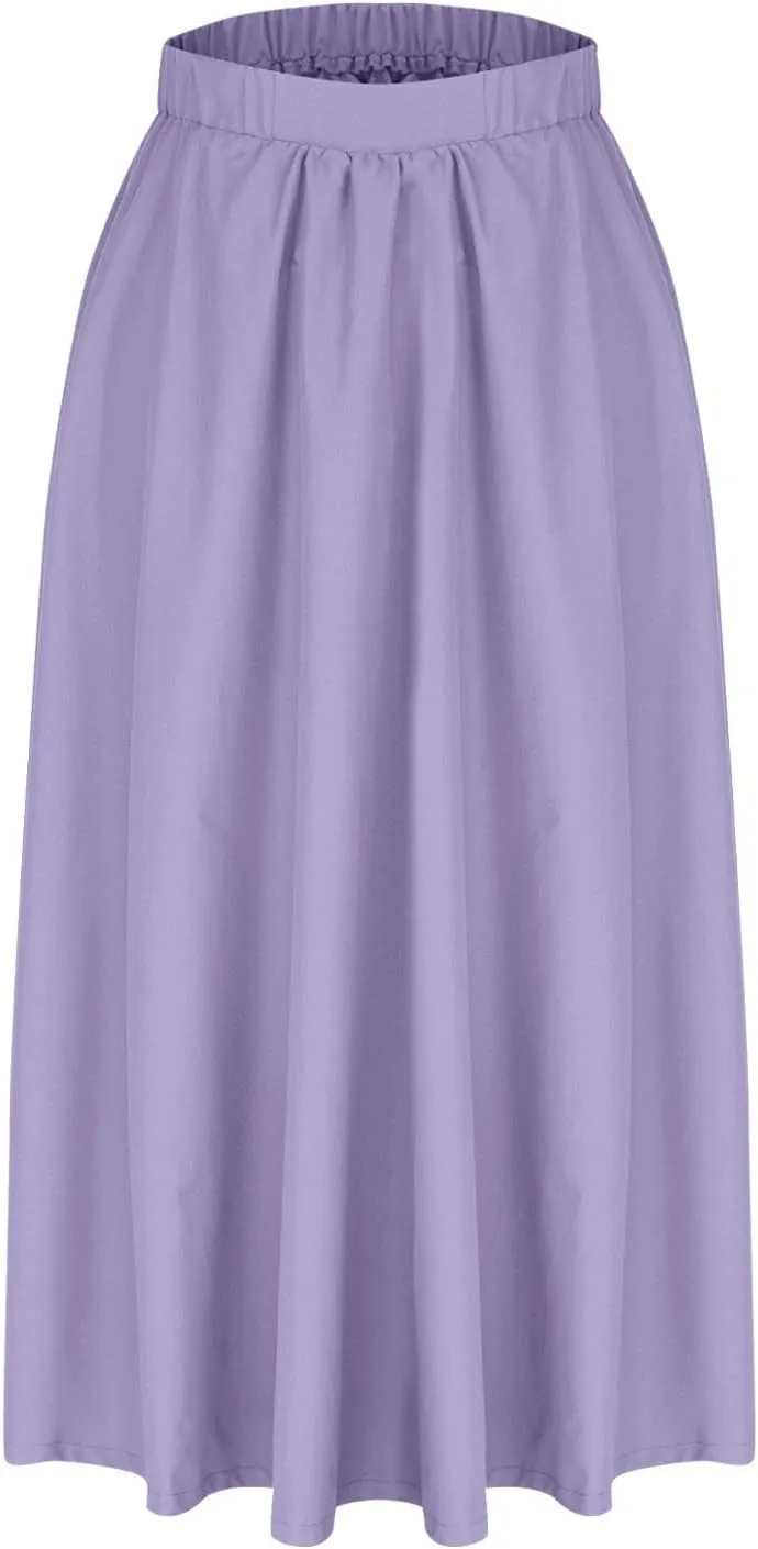 Women Casual Summer Lightweight A Line Skirts Elastic Waist Midi Skirt Beach Holiday Half Dress 2025 Trendy