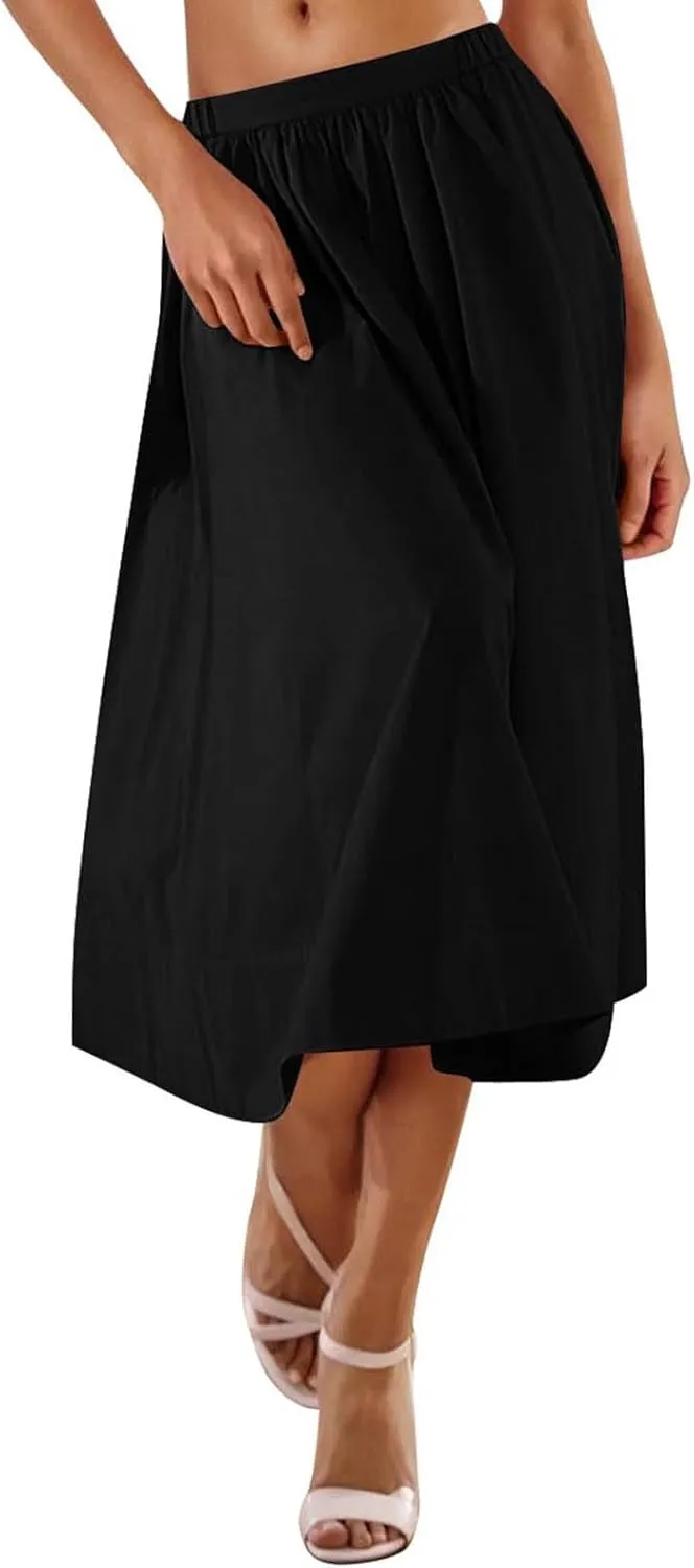 Women Casual Summer Lightweight A Line Skirts Elastic Waist Midi Skirt Beach Holiday Half Dress 2025 Trendy