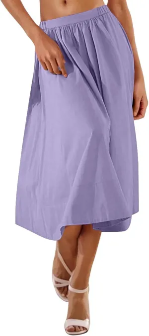 Women Casual Summer Lightweight A Line Skirts Elastic Waist Midi Skirt Beach Holiday Half Dress 2025 Trendy