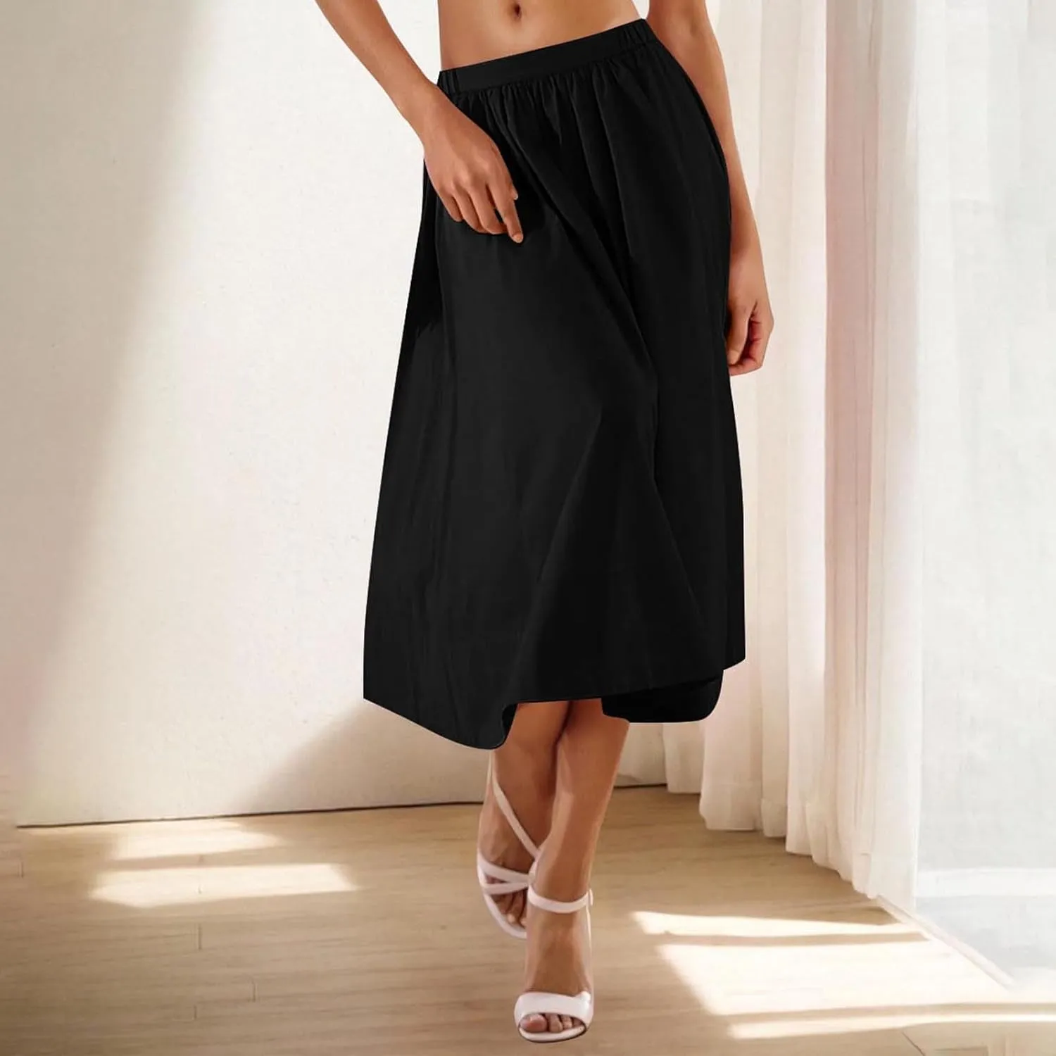 Women Casual Summer Lightweight A Line Skirts Elastic Waist Midi Skirt Beach Holiday Half Dress 2025 Trendy