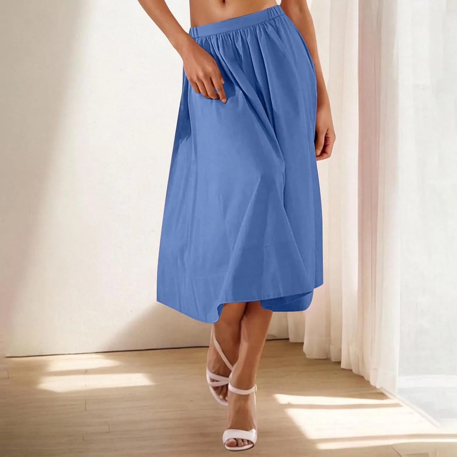 Women Casual Summer Lightweight A Line Skirts Elastic Waist Midi Skirt Beach Holiday Half Dress 2025 Trendy