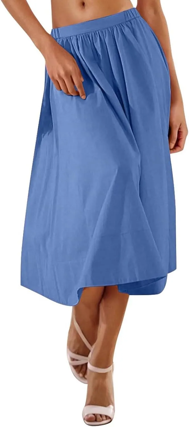 Women Casual Summer Lightweight A Line Skirts Elastic Waist Midi Skirt Beach Holiday Half Dress 2025 Trendy