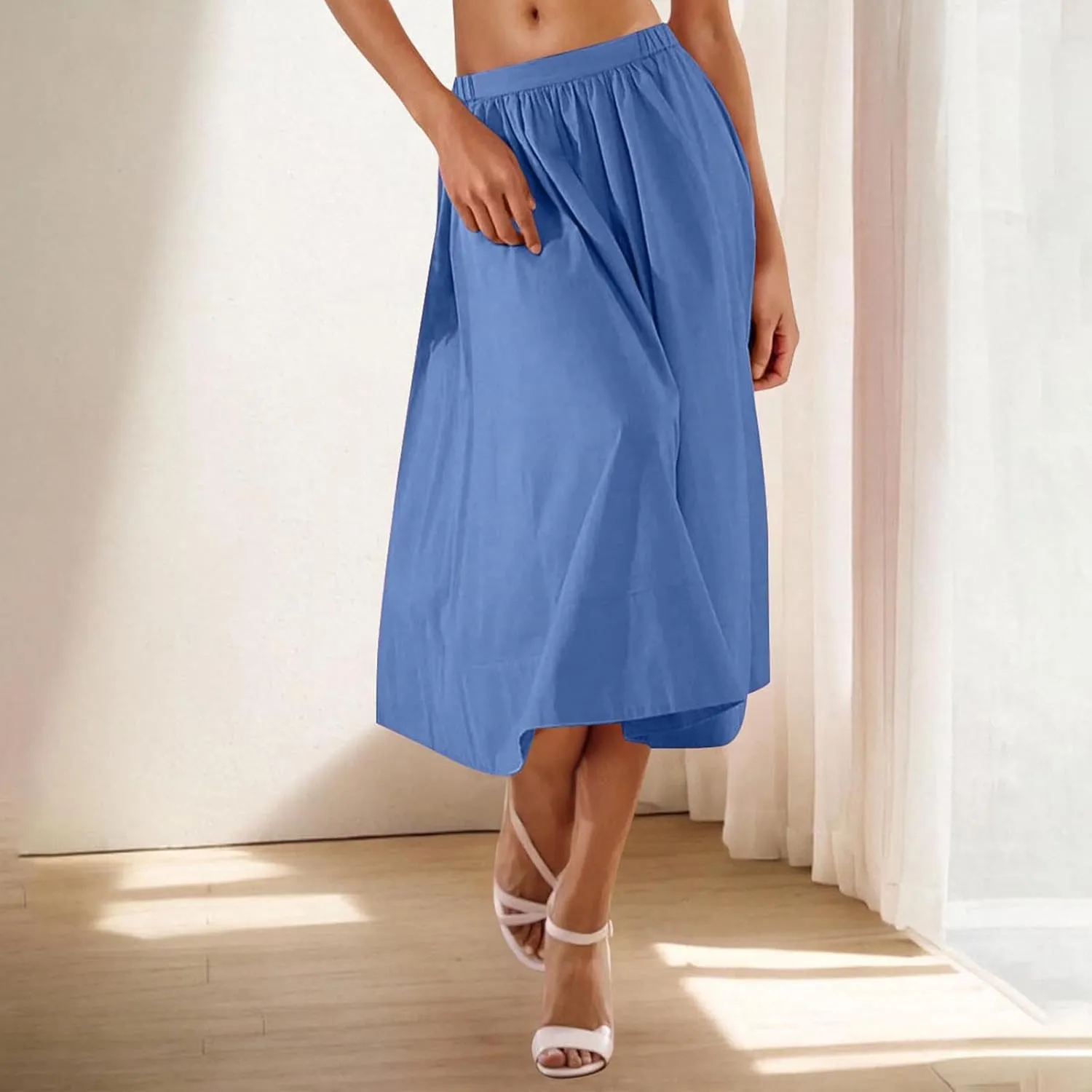 Women Casual Summer Lightweight A Line Skirts Elastic Waist Midi Skirt Beach Holiday Half Dress 2025 Trendy