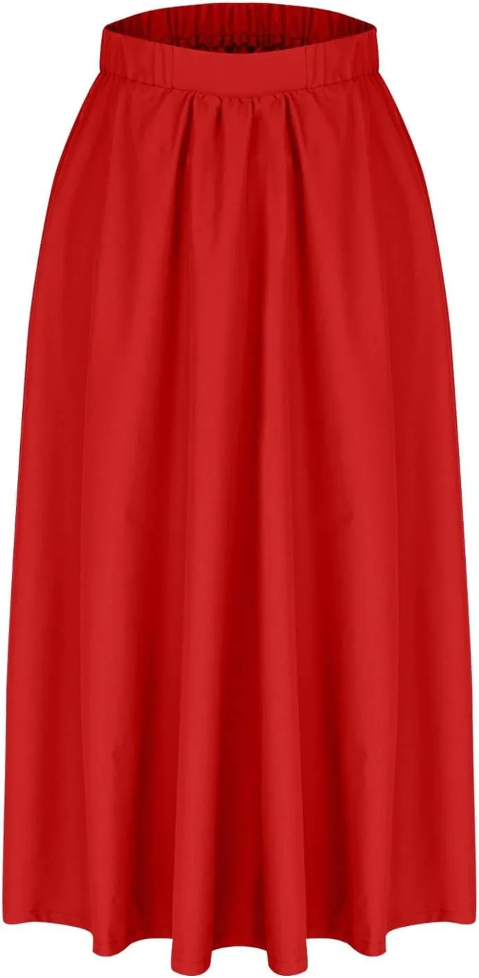 Women Casual Summer Lightweight A Line Skirts Elastic Waist Midi Skirt Beach Holiday Half Dress 2025 Trendy