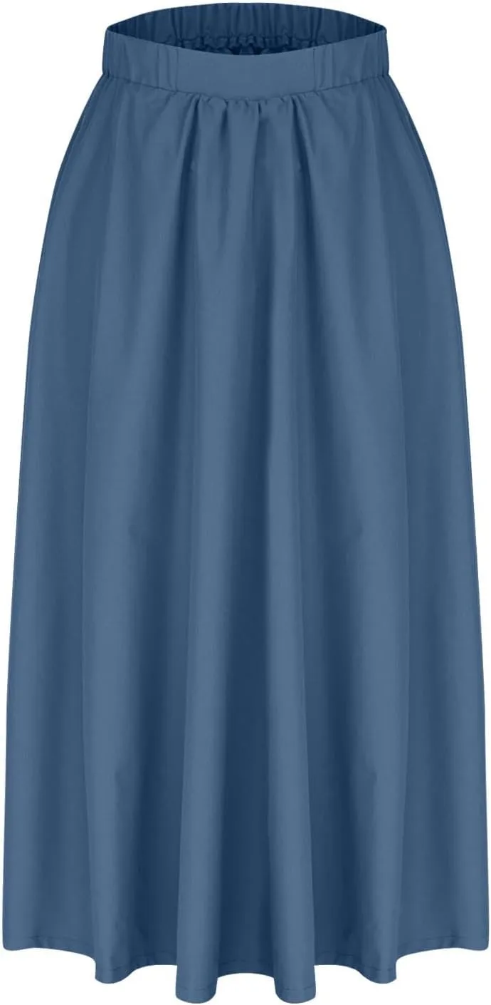 Women Casual Summer Lightweight A Line Skirts Elastic Waist Midi Skirt Beach Holiday Half Dress 2025 Trendy