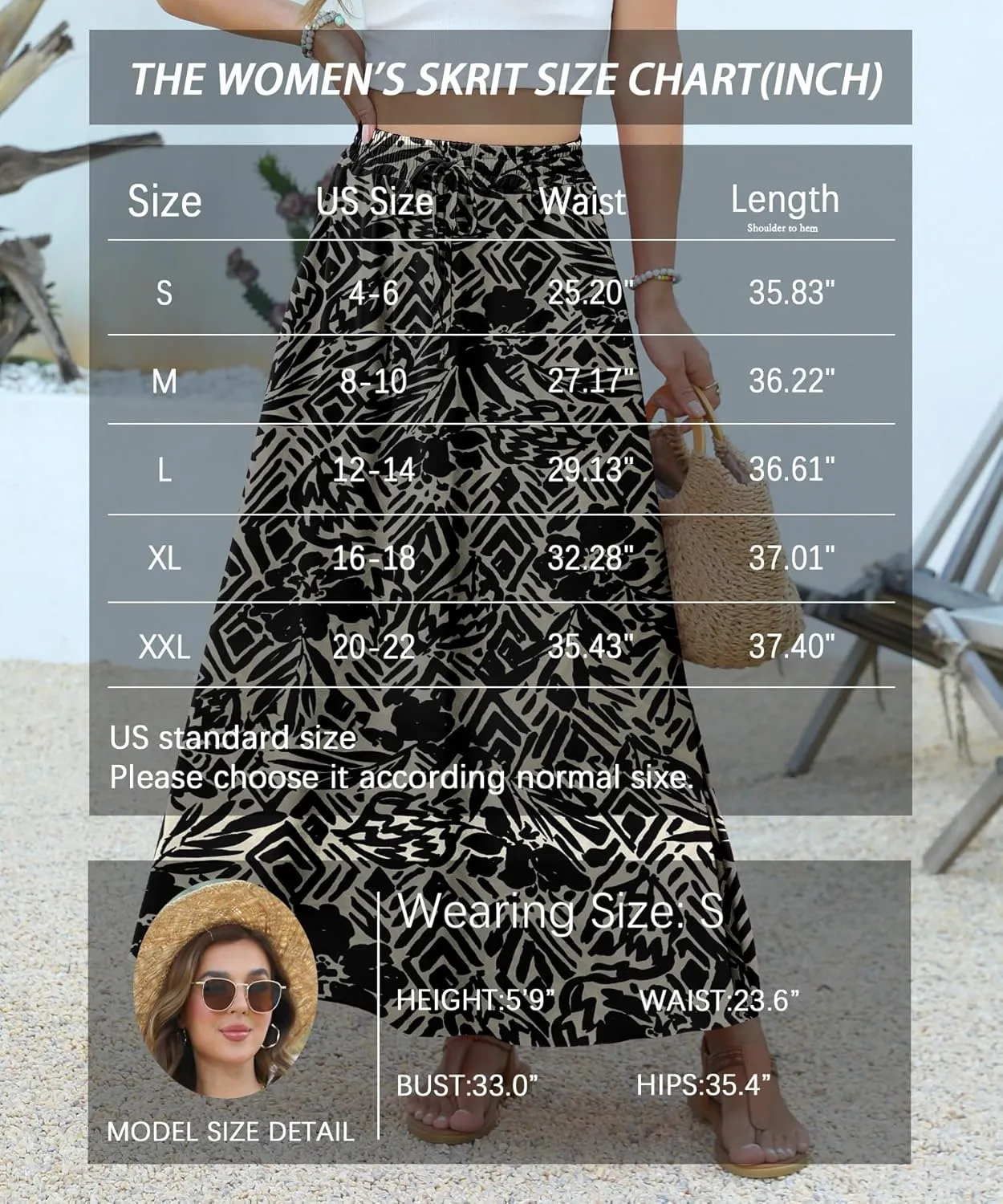 Women Maxi Skirt Long Flowy Pleated High Waisted with Pockets Summer Casual Elastic Waist A-Line Skirts