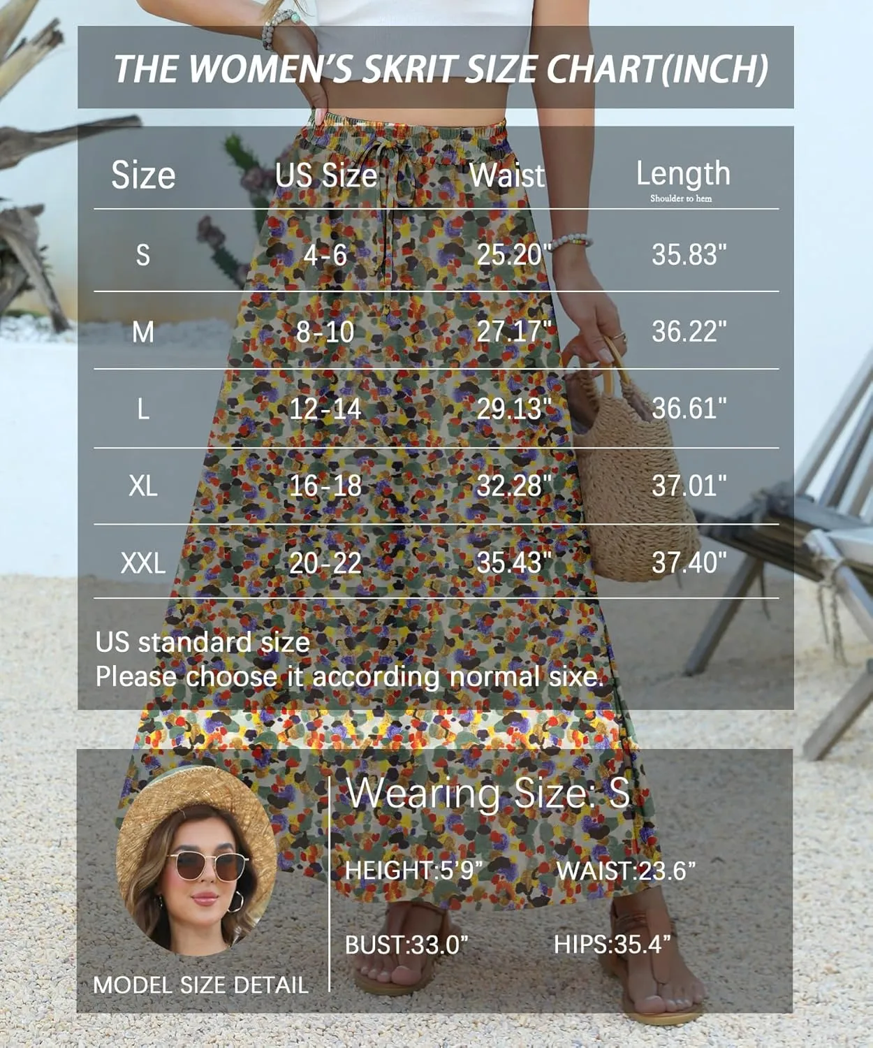 Women Maxi Skirt Long Flowy Pleated High Waisted with Pockets Summer Casual Elastic Waist A-Line Skirts