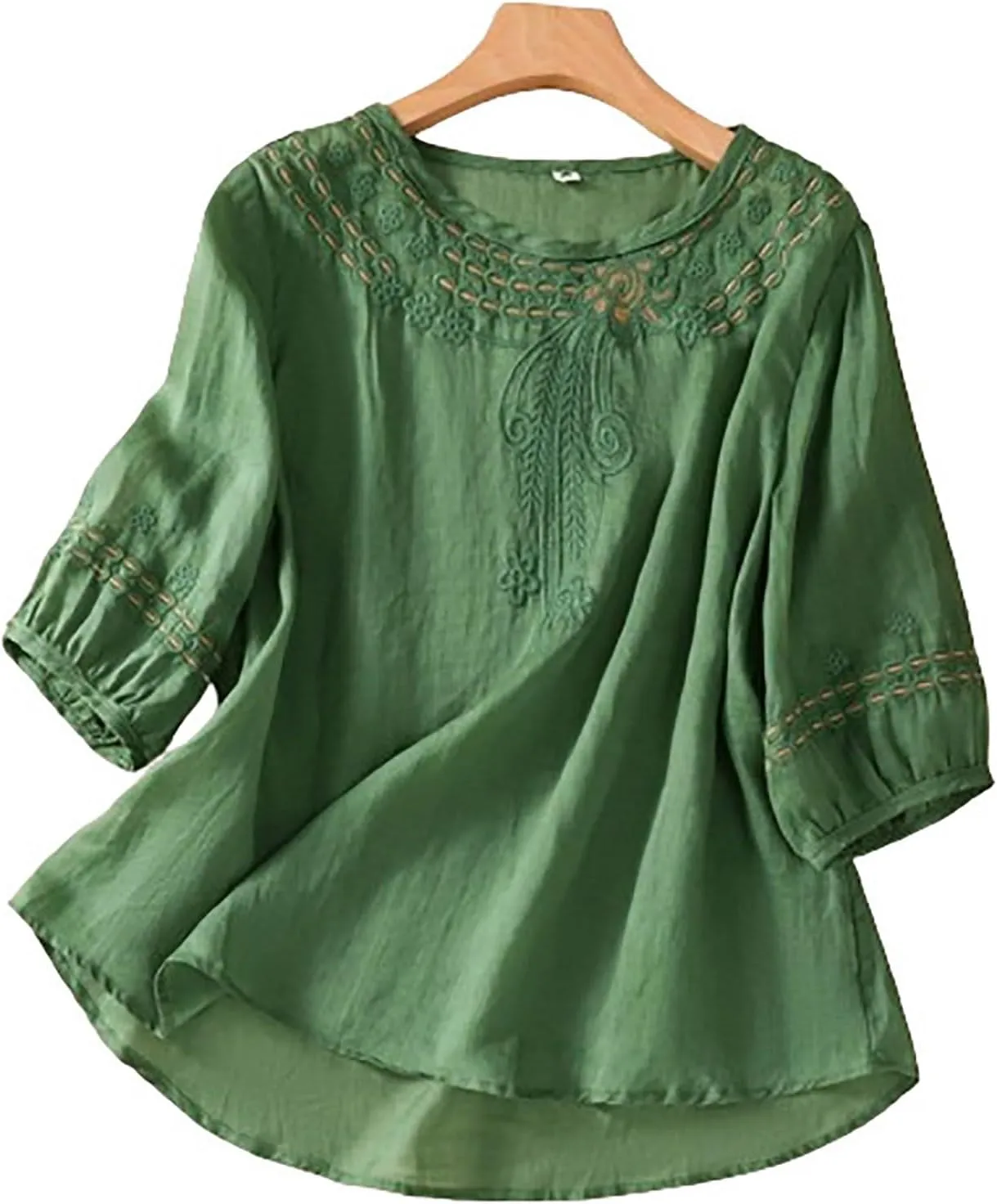 Women Mexican Embroidered Tops Cotton Linen Boho Shirts Guaze Peasant Summer Blouses Trendy Bohemian Clothes