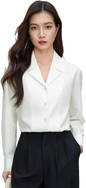 Women Straight Casual Blouse Single Breasted Work Business Shirts Office Lady Casual Shirts Top