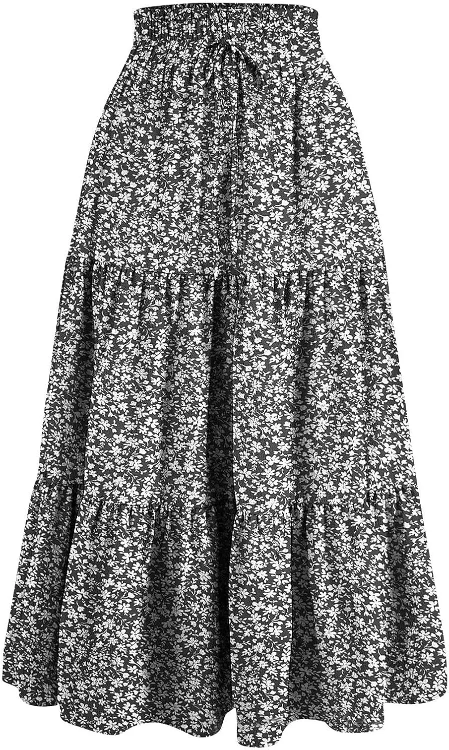 Women Summer A-Line Tiered Beach Outfits Bohemian Print Elastic Waist Long Skirt High Waist Casual Maxi Skirt