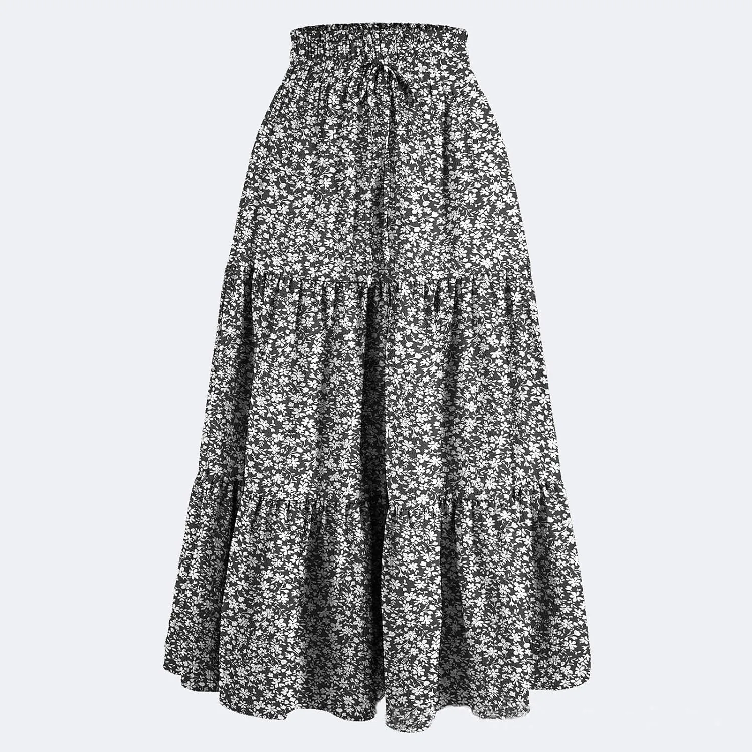 Women Summer A-Line Tiered Beach Outfits Bohemian Print Elastic Waist Long Skirt High Waist Casual Maxi Skirt