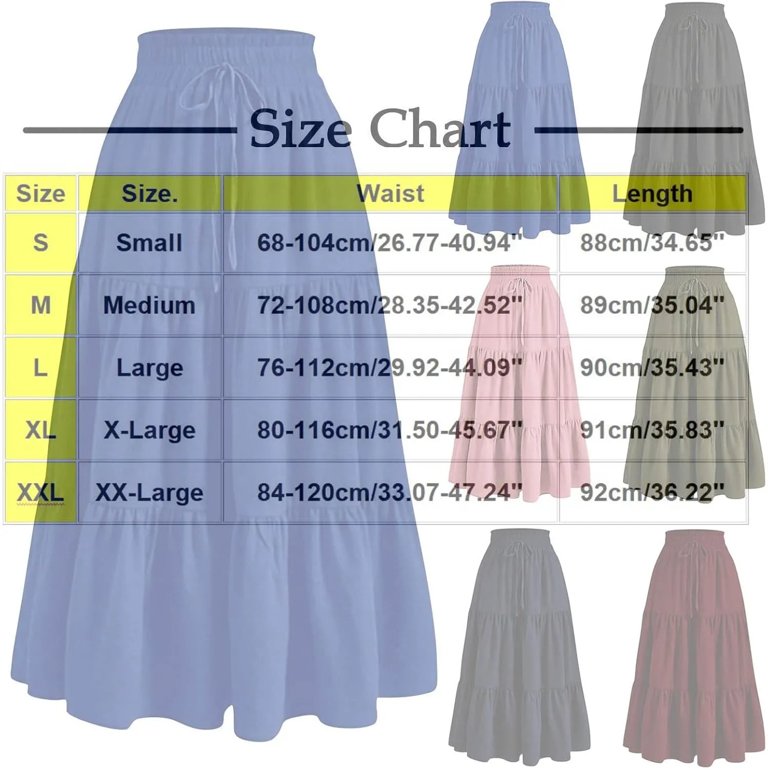 Women Summer Boho Skirts Long Flowy Skirt Tiered A-Line Skirts Maxi Floral Skirt Pleated Beach Skirt High Waist Skirt