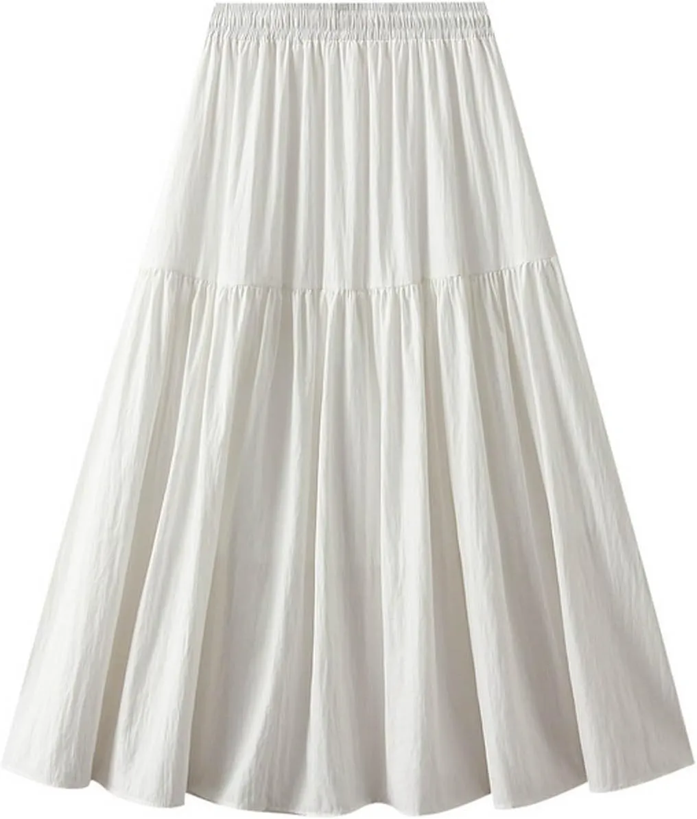 Women Summer Flowy Boho Maxi Skirt Trendy 2025 Drawstring Tiered A-Line Pleated Flowy Long Beach Skirt Elastic Waist