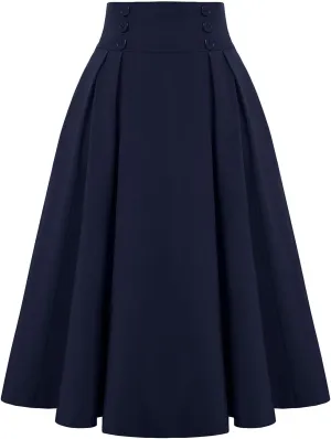 Women Vintage Renaissance Skirts High Waist Pleated Skirt with Pockets Elegant A-Line Maxi Solid Long