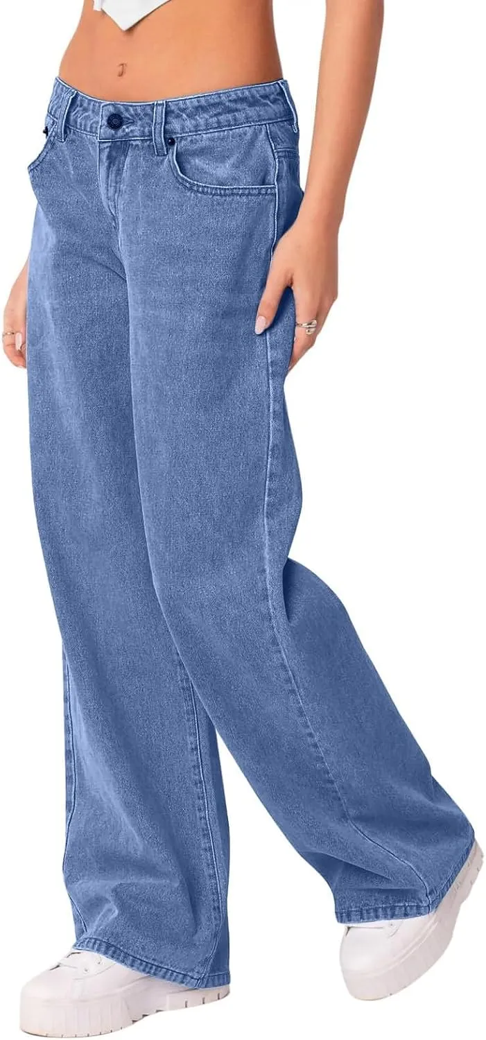 Women Wide Leg Jeans High Waisted Baggy Jeans with Pockets Skinny Loose Boyfriend Jeans Y2K Denim Pants