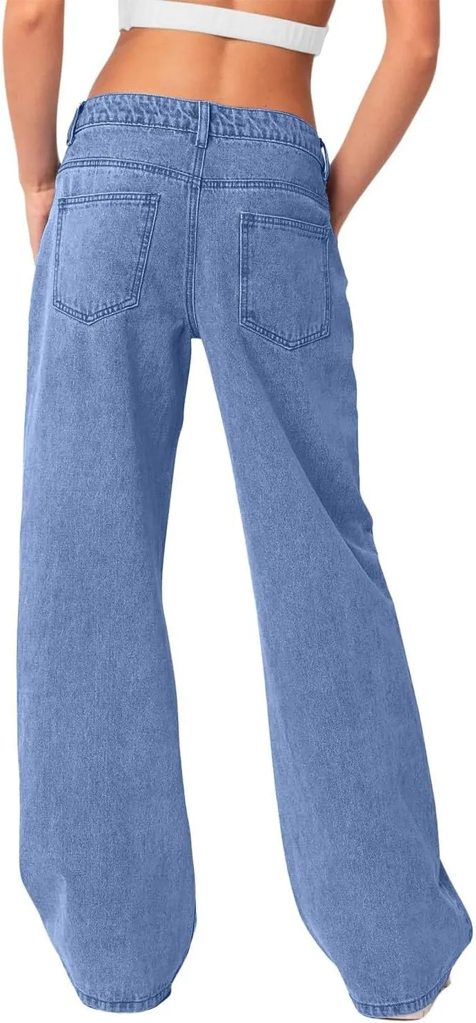 Women Wide Leg Jeans High Waisted Baggy Jeans with Pockets Skinny Loose Boyfriend Jeans Y2K Denim Pants