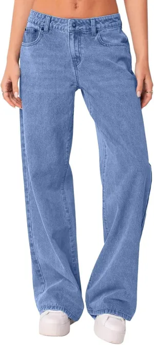 Women Wide Leg Jeans High Waisted Baggy Jeans with Pockets Skinny Loose Boyfriend Jeans Y2K Denim Pants